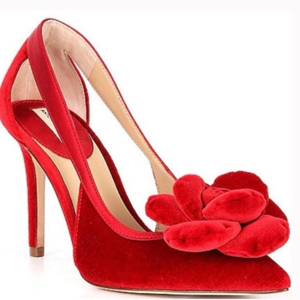 Antonio Melani Ester Velvet Red Flower Heel Pumps